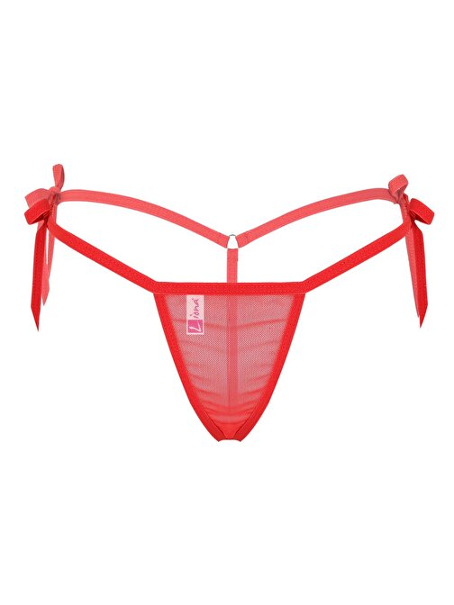Liona Fantazi İç Giyim Bağcıklı Transparan Kadın Seksi İç Çamaşırı Kırmızı Fantezi String