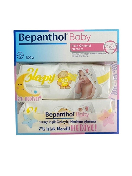 Bepanthol Baby Pişik Önleyici Merhem 100 ml + Sleepy Sensitive Islak Havlu 90'lı 2 Adet Hediye