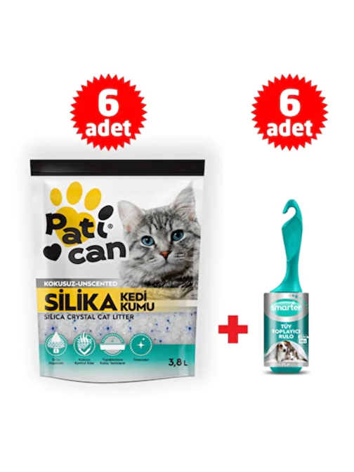 Patican 6 Adet Silika Kedi Kumu 3.8 Lt+6 Adet Rulo