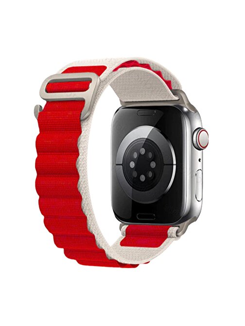 E2M Apple Watch 42 - 44 - 45 - 49 mm KRD26 Alpine Akıllı Saat Kordonu Beyaz - Kırmızı