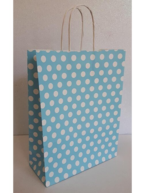 EventPartyStore KRAFT KAĞIT ÇANTA MAVİ PUANLI 25CM X 30CM - 1 ADET