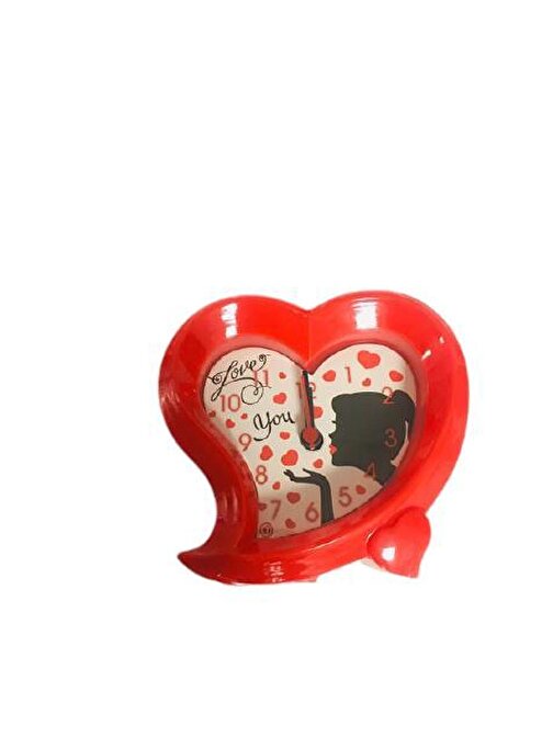 EventPartyStore SEVGİLİYE HEDİYE KIRMIZI KALP MASA SAATİ 9CM X 10CM