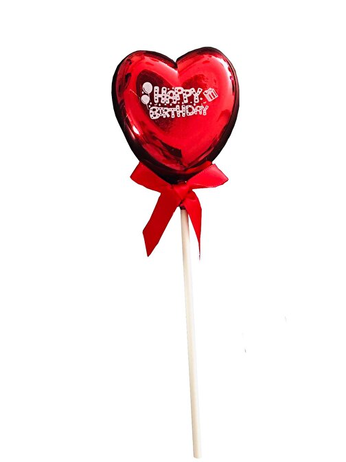 Eventpartystore Pasta Süsü Plastik Kalp Happy Birthday Kırmızı Metalik 1 Adet 21 cm