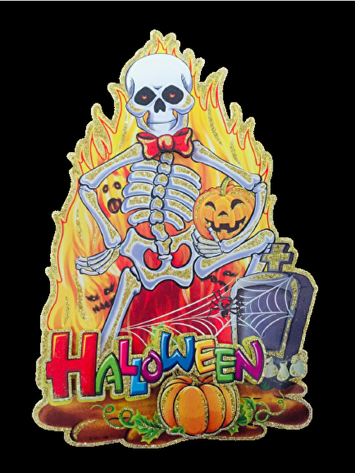 EventPartyStore İskelet Modelli Happy Halloween Simli Poster 41 x 38 cm
