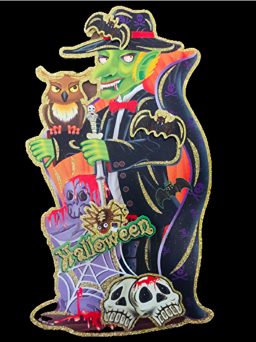 EventPartyStore Cadı Modelli Happy Halloween Simli Poster 46 x 26 cm