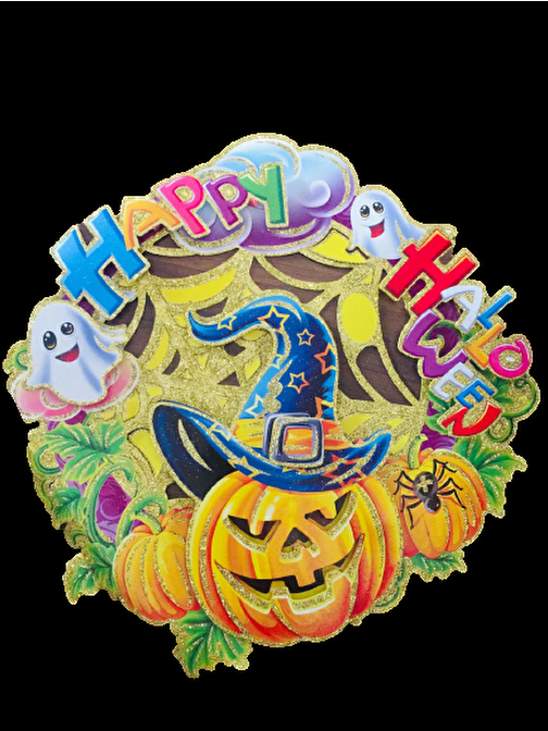 EventPartyStore Balkabağı Modelli Happy Halloween Simli Poster 41 x 38 cm