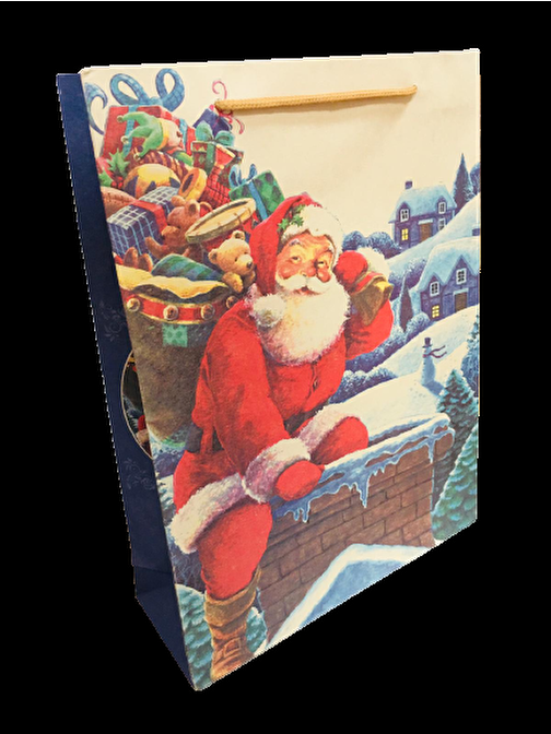 EventPartyStore YILBAŞI KARTON ÇANTA NOEL BABA VE OYUNCAKLAR VİNTAGE KRAFT 28CM X 37CM - 1 ADET