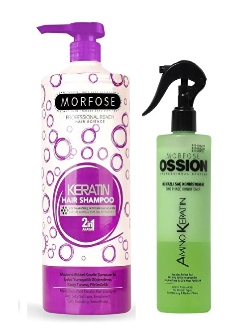 Morfose Keratin 2'si 1 Arada Şampuan 1000 ml + Ossion Amino Keratin Sıvı Saç Kremi 400 ml