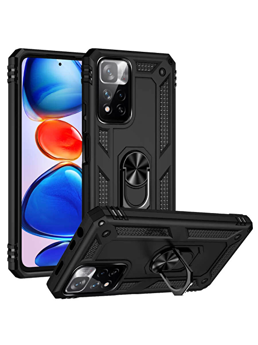 Lopard Xiaomi Redmi Note 11 Pro Plus 5G Kılıf Vega Yüzük Standlı Military Armor Ring Zırh Kapak Siyah