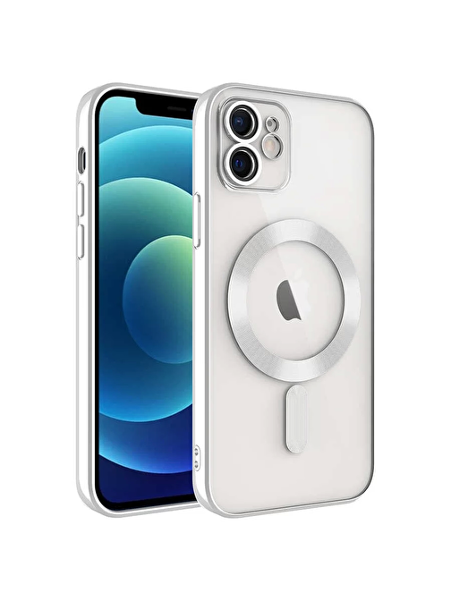 Lopard Apple iPhone 11 Kılıf Kamera Korumalı Magsafe Wireless Şarj Özellikli Lopard Demre Kapak Gümüş
