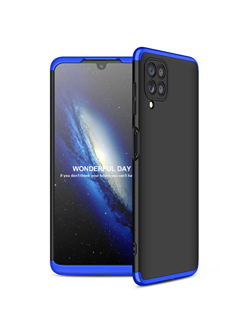 Lopard Samsung Galaxy A22 4G Kılıf Ays 3 Parça Tam Koruma Ön Arka Kapak Siyah-Mavi