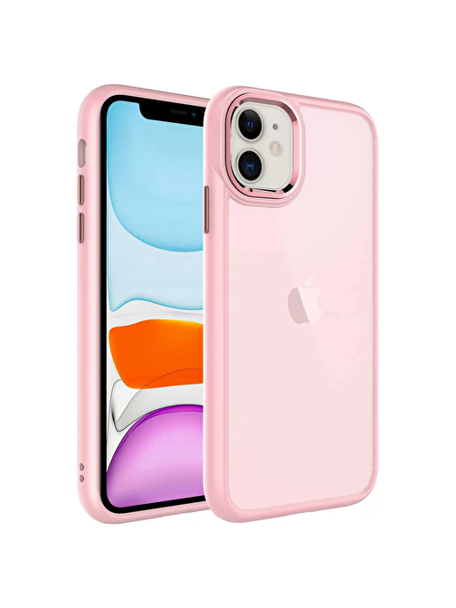 Lopard Apple iPhone 11 Kılıf Buzlu Sert PC Lopard May Kapak Pembe Açık