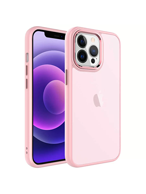 Lopard Apple iPhone 13 Pro Max Kılıf Buzlu Sert PC Lopard May Kapak Pembe Açık