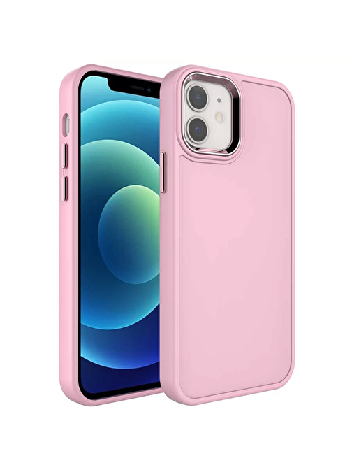 Lopard Apple iPhone 11 Kılıf Metal Çerçeve ve Buton Tasarımlı Sert Botox Kapak Pembe Açık