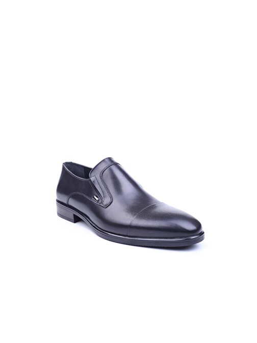 Delfino 581 Erkek Hakiki Deri Siyah Bağcıksız Klasik Kauçuk Ayakkabı