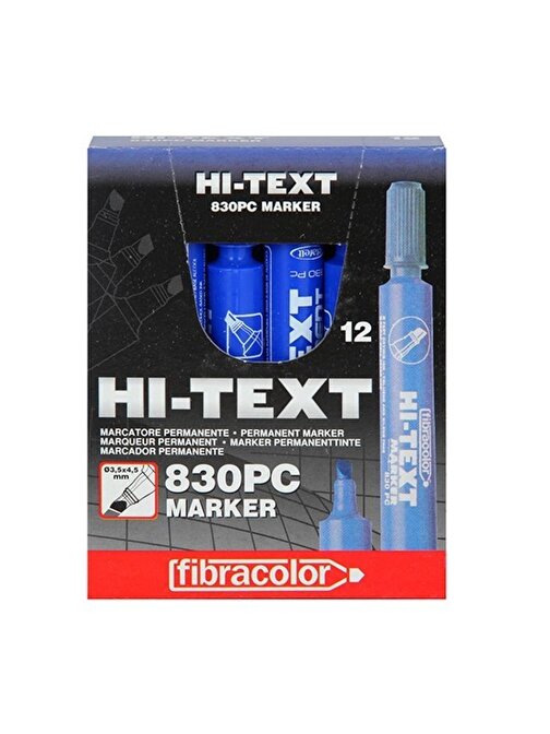 Hi-Text 830Pc Kesik Uç Permanent Marker Koli Kalemi Mavi 12 Adet