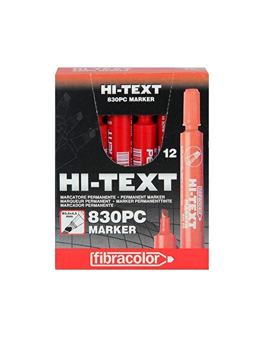 Hi-Text 830Pc Kesik Uç Permanent Marker Koli Kalemi Kırmızı 12 Adet