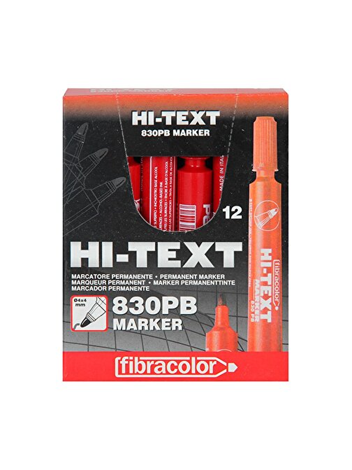 Hi-Text 830Pb Yuvarlak Uç Permanent Marker Koli Kalemi Kırmızı 12 Adet
