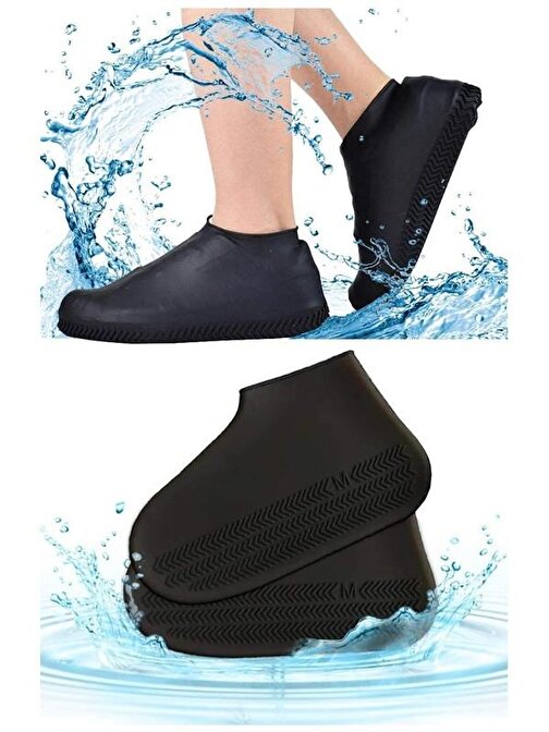 Hilalshop Siyah Silikon Yağmur Koruyucu Ayakkabı Kılıfı Kaymaz Su Kir Geçirmez Large (40-46)