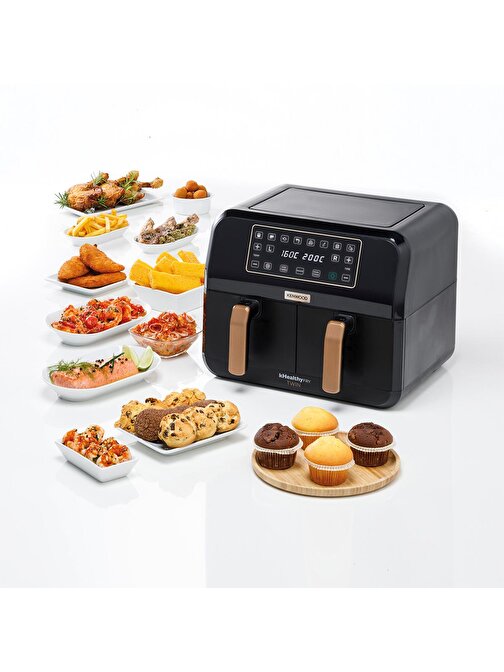 Kenwood HFP70 Airyfryer Siyah 8 Litre XXXL 1700W Çift Hazneli Sıcak Hava Fritözü