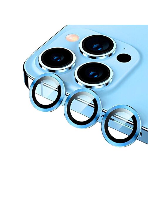 Bipower Binano iPhone 14 Pro - 14 Pro Max Metal Ring Kamera Lens Koruyucu Mavi
