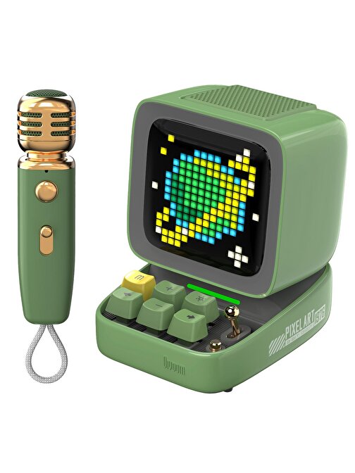 Divoom Ditoo-Mic Yeşil Karaoke Mikrofonlu Uyarlanabilir Piksel Ekranlı Bluetooth Hoparlör