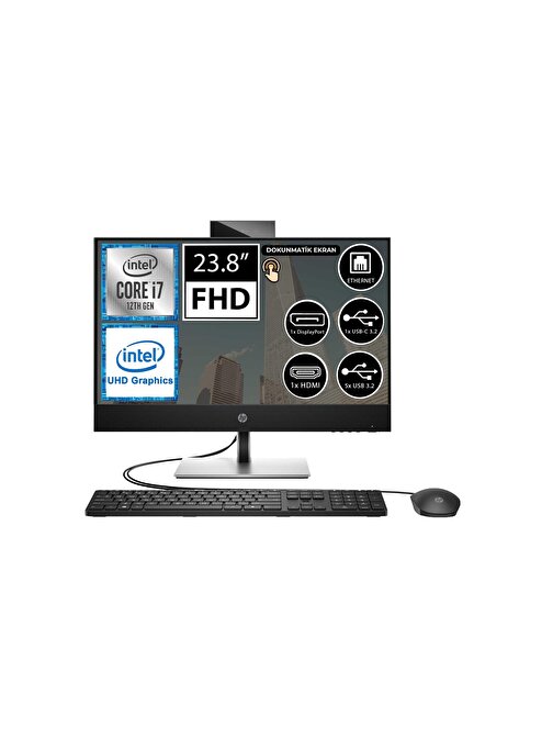 HP ProOne 440 G9 6D395EA UHD Graphics Intel Core i7-12700T 8 GB RAM 512 GB SSD 23.8 inç Full HD Freedos Dokunmatik All in One Bilgisayar
