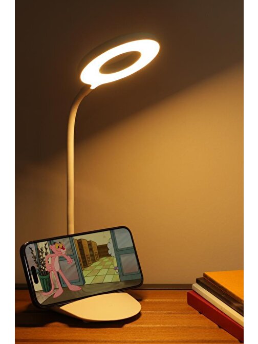 Telvesse Masa Lambası Dokunmatik 3 Renk 24 Led Telefon Standlı Kademeli Çalışma Okuma Işığı Gece Lambası 10W