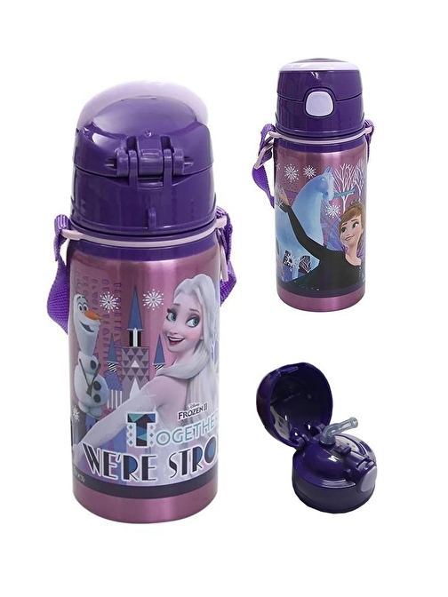 Frozen Kız Çocuk Çelik Matara 500 ml 1 Adet Frozen Elsa Çelik Suluk Mor