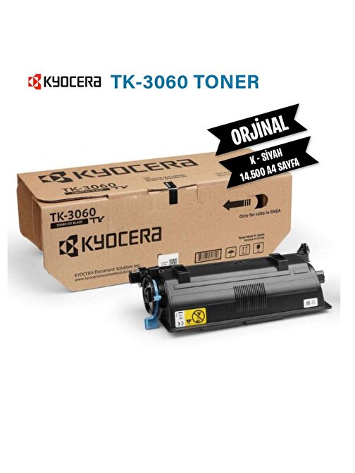 Kyocera TK-3060 Ecosys M3145iDN-M3645iDN Uyumlu Doldurmalı Orjinal Siyah Lazer Toner 12.500 Sayfa