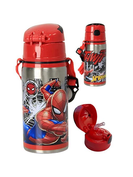 Frocx Erkek Çocuk Örümcek Adam Çelik Matara 500 ml 1 Adet Spiderman Çelik Suluk Kırmızı