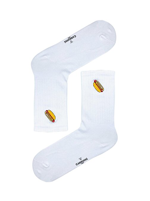 Nakışlı Hot Dog Desenli Renkli Çorap