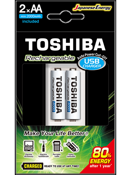Toshiba USB Şarj Cihazı + 2 AD.2000MAH Kalem Pil