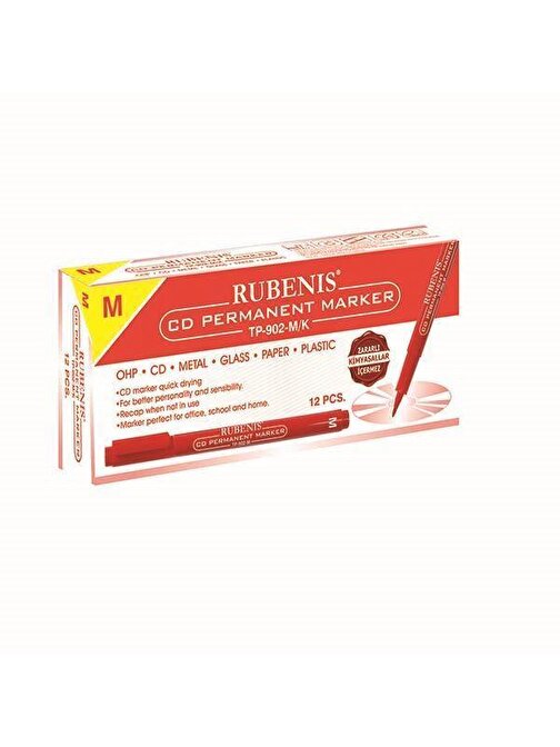 Rubenis Permanent Cd Dvd Asetat Kalemi M- Kırmızı 12'li