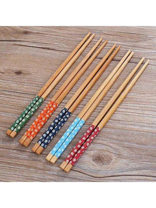 Nostaljik Lezzetler Chopstick Japon Çin Yemek Çubuğu 5 Çift Yıkanabilir Bambu