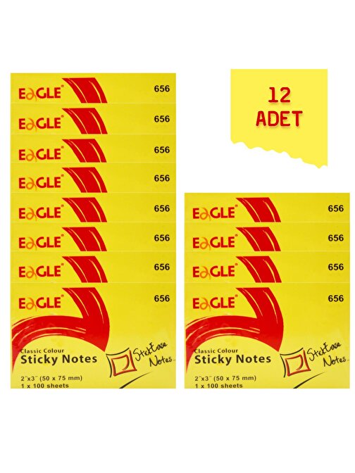 Eagle 656 Dikdörtgen Post-it -  Not Kağıdı Sarı 50x75 mm 100 Yaprak 12 Adet