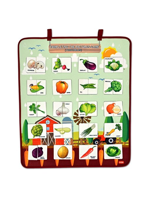 Tox İngilizce Parça - Bütün Sebzeler Eşleştirme Oyunu Keçe Cırtlı Duvar Panosu Eğitici Oyuncak 2 - 4 Yaş