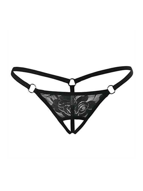 Liona Büyük Beden Fantezi İç Giyim Ağı Açık Siyah Dantelli Seksi İç Çamaşırı Fantazi G String