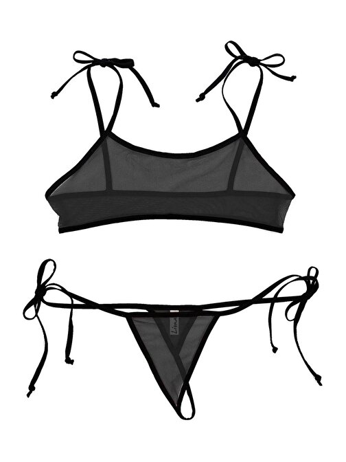 Liona Büyük Beden Fantazi İç Giyim Transparan Siyah Seksi Sütyenli String Fantezi İç Çamaşırı Takımı