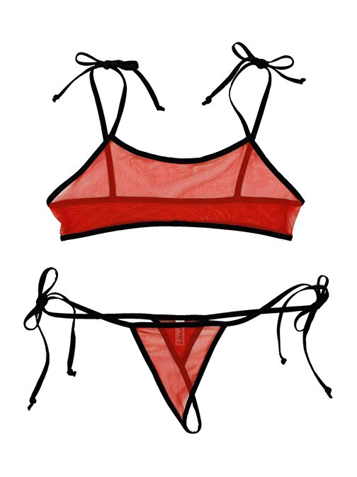 Liona Büyük Beden Fantazi Giyim Transparan Kırmızı Seksi Sütyen G String Fantezi İç Çamaşırı Takımı