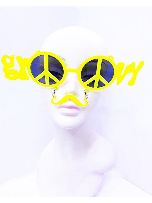 Sarı Renk Groom Yazılı Bıyıklı Damat Gözlüğü 7 x 21 cm
