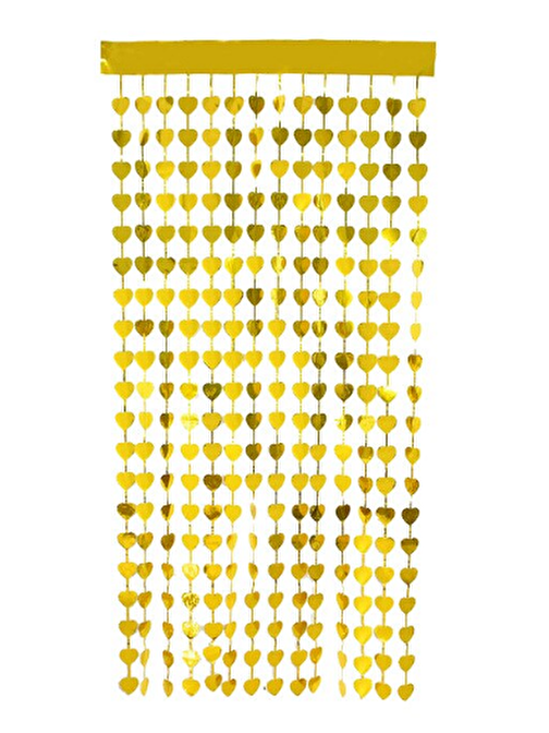 Xmarkettr Altın Renk Kalp Şekilli Metalize Saçaklı Arka Fon Perde Dekorasyon
