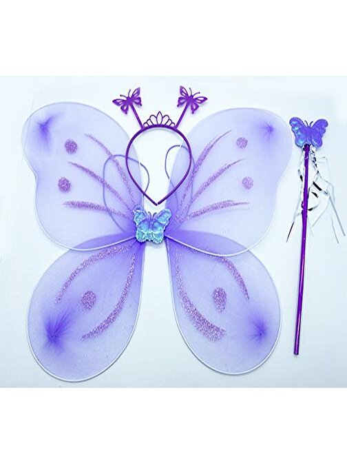 Lila Renk Kelebek Kanadı Tacı ve Sopası 50 x 37 cm