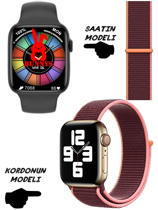 Bunnys Watch 8 Android - iOS Uyumlu Nfc Bluetooth Konuşma Özellikli Akıllı Saat Gökkuşağı Kordon