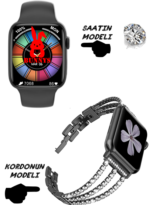 Bunnys Watch 8 Samsung Uyumlu Nfc Bluetooth Konuşma Özellikli Akıllı Saat Pembe