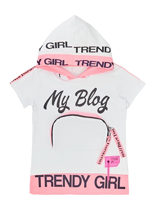 Kız Çocuk My Blog Yazı Desenli Cepli Kapüşonlu Tişört