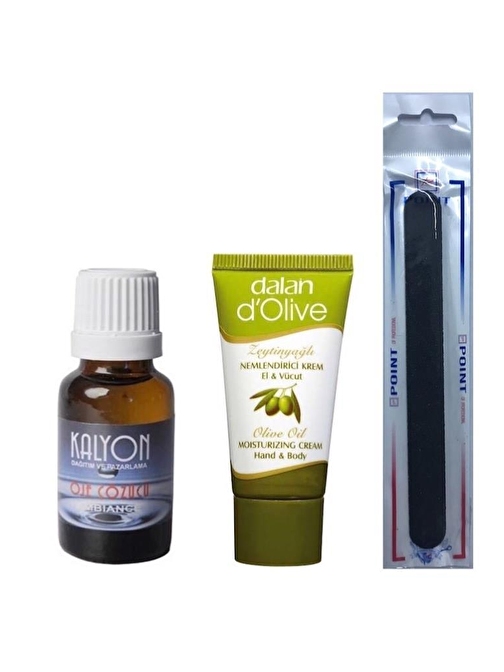 Kalyon Oje Çözücü + Dalan Krem 20 ml + Tırnak Törpüsü Set