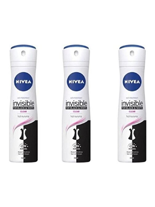 Nivea Invisible Black-White Clear Kadın Sprey Deodorant 3X150 Ml