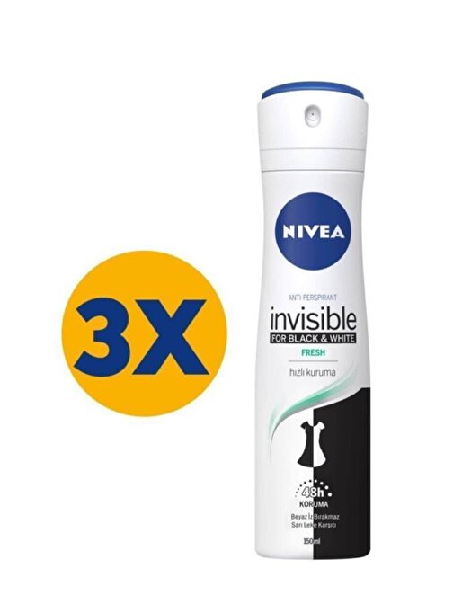 Nivea Invisible Black And White Fresh Kadın Sprey Deodorant 3X150 Ml