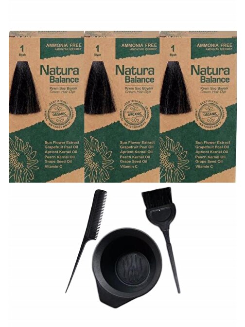 Natura Balance Saç Boyası 1 Siyah 3 Adet+Saç Boyama Seti
